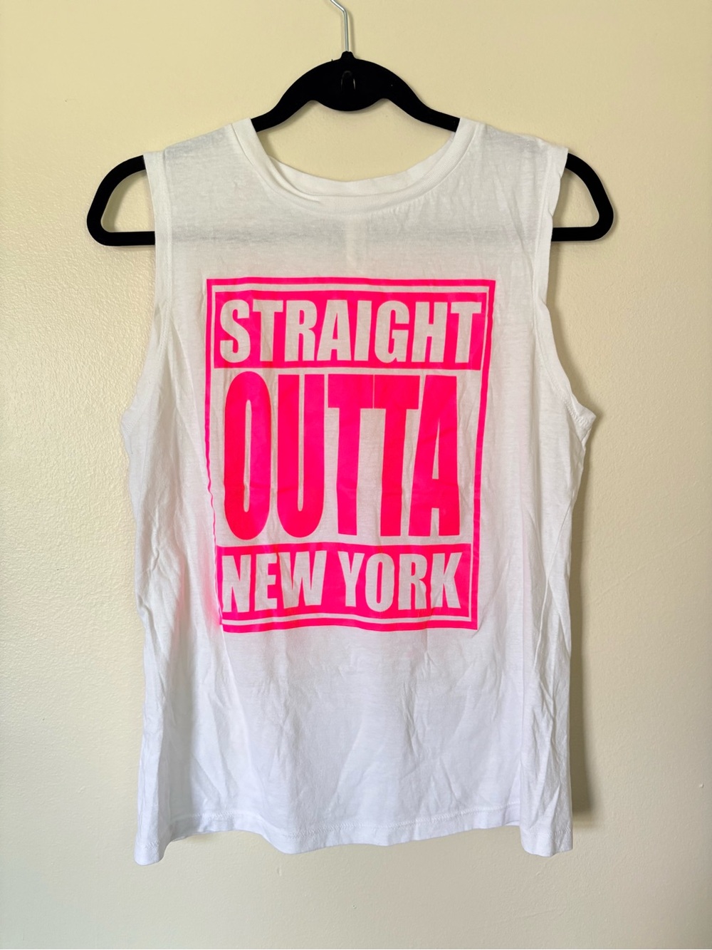 "Straight Outta New York" Pink Graphic Muscle Tank Size Medium